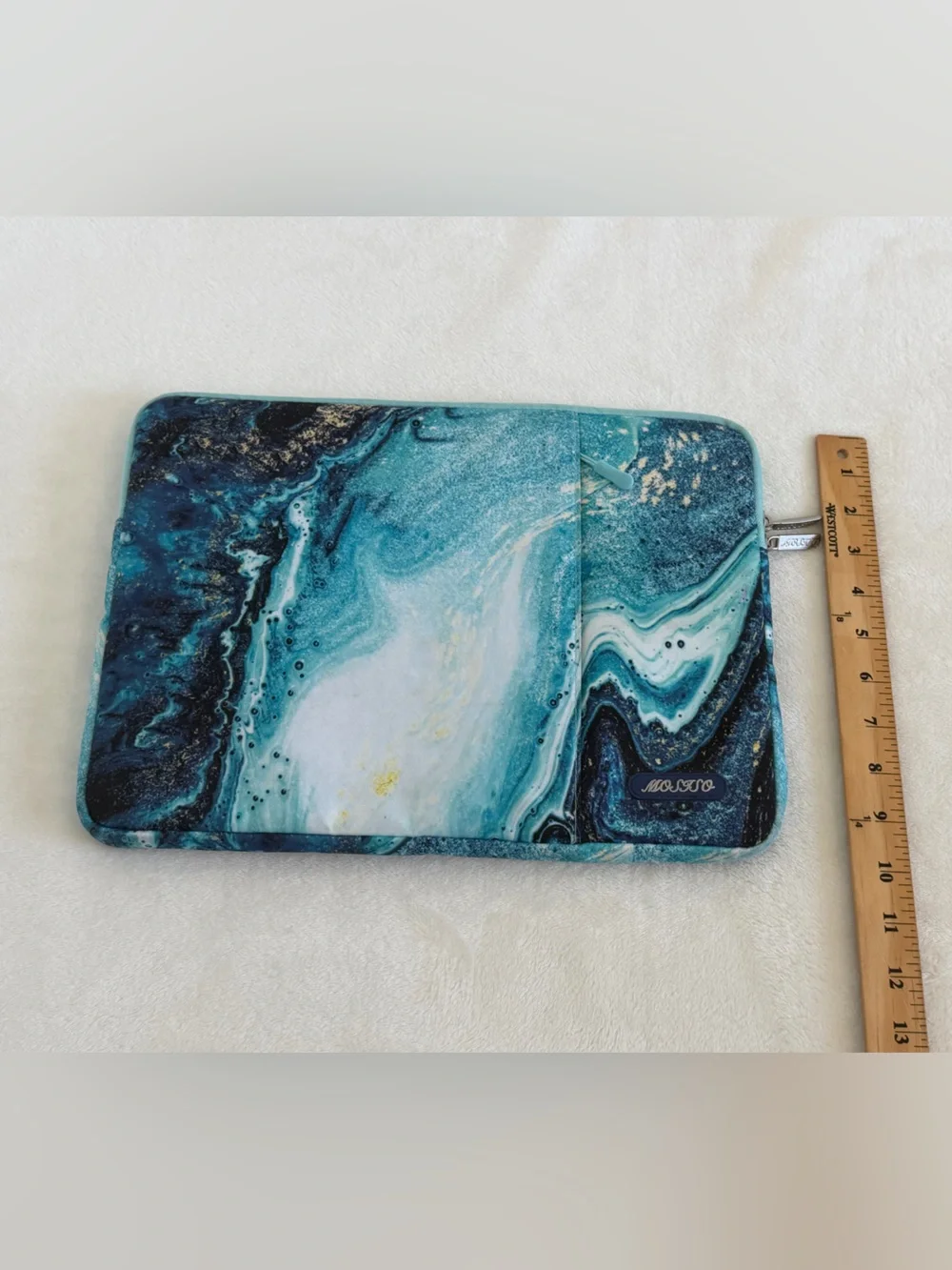 MOSISO Marbled Teal Padded Laptop Sleeve w/ Outside Zipper Pocket -New Condition